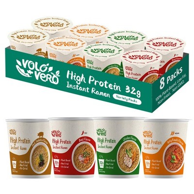 VOLO VERO High Protein 32g Ramen Instant Noodles Cup, 8 Count, Variety Pack  ...