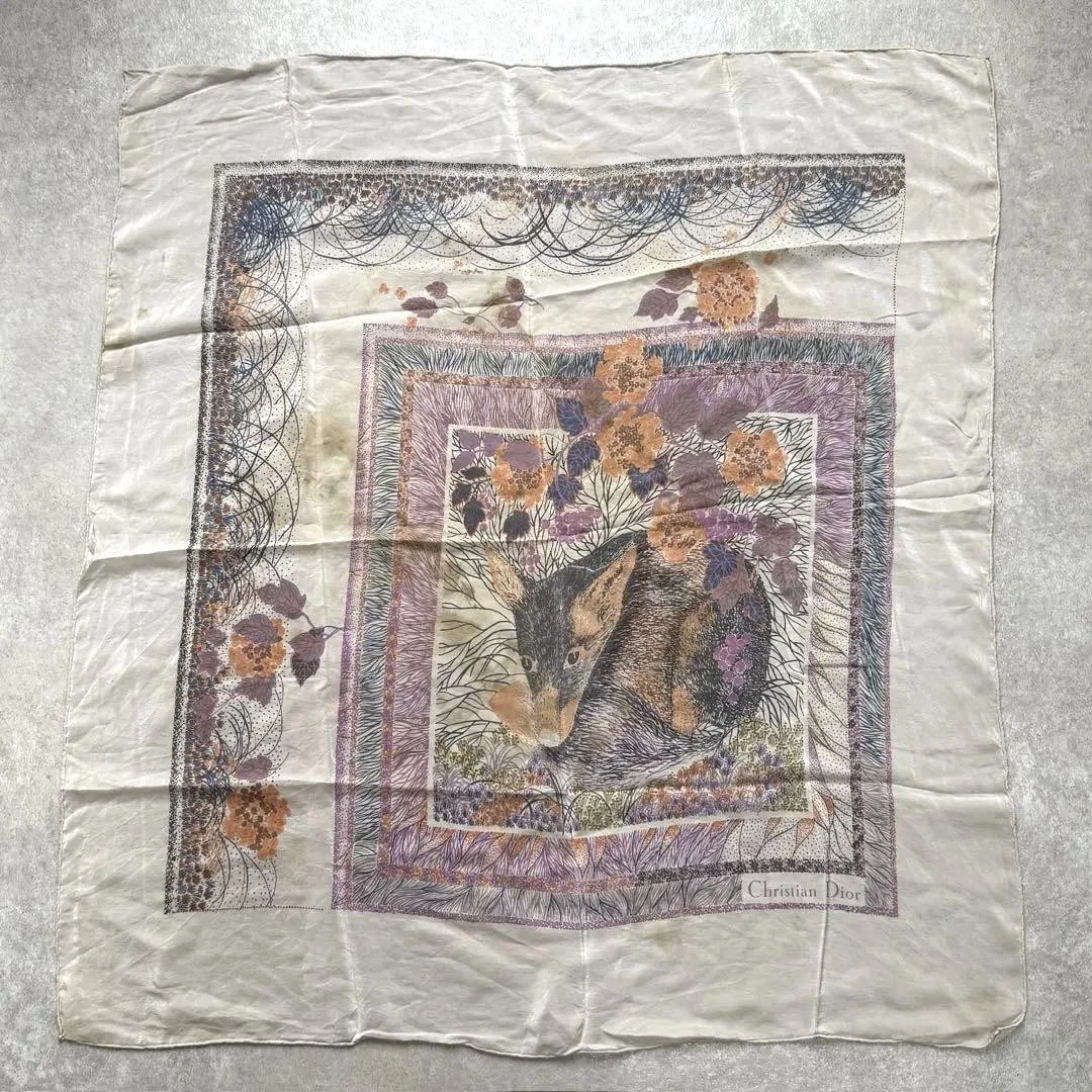 Christian Dior foulard en soie multicolore imprimé floral renard 30,31 pouces unisexe