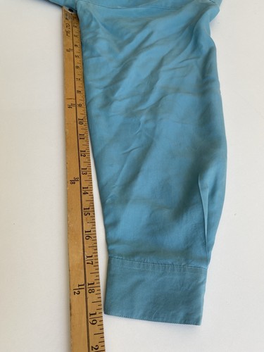 2567 Nordstrom Sz 10 100% Raw Silk Long Sleeve Button Up Top Blouse Blue - Picture 10 of 12