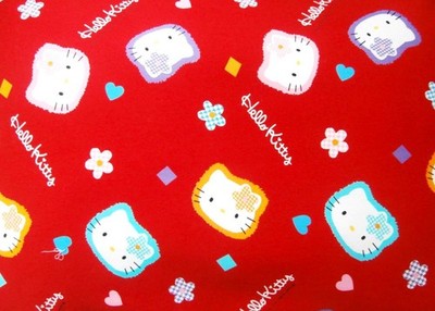 Vintage 1997 Sanrio Hello Kitty rot & Multi Baumwollstoff 60'' x 109'' 153 x 278 cm