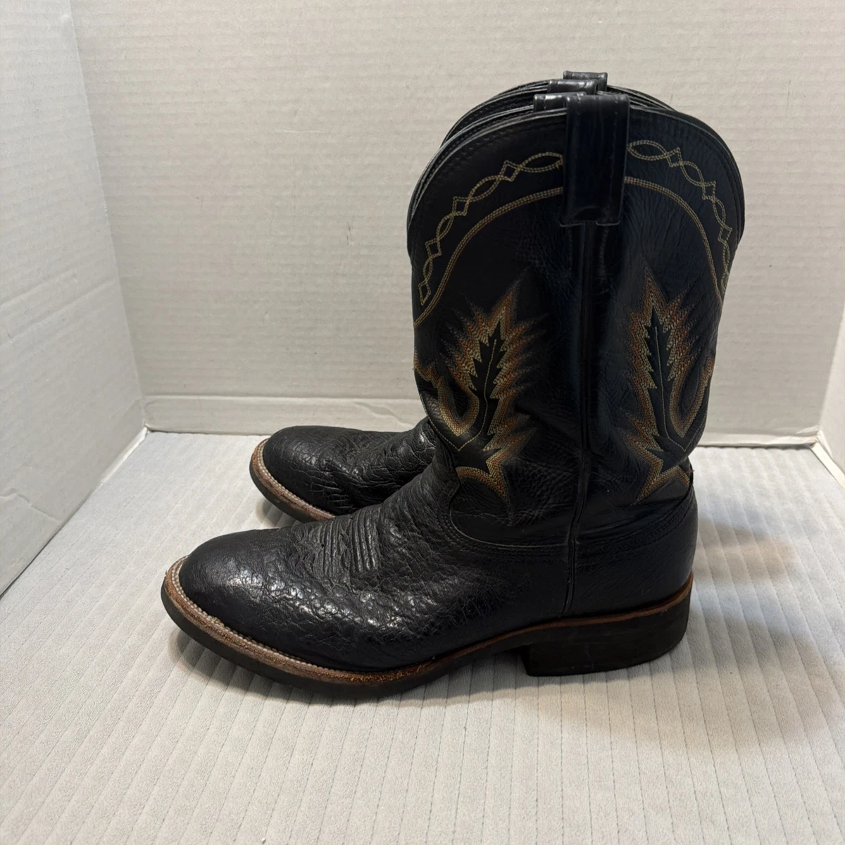 Vintage Larry Mahan Black Smooth Ostrich Roper Cowboy Boots Size 12 Larry Mahan Men main image 2