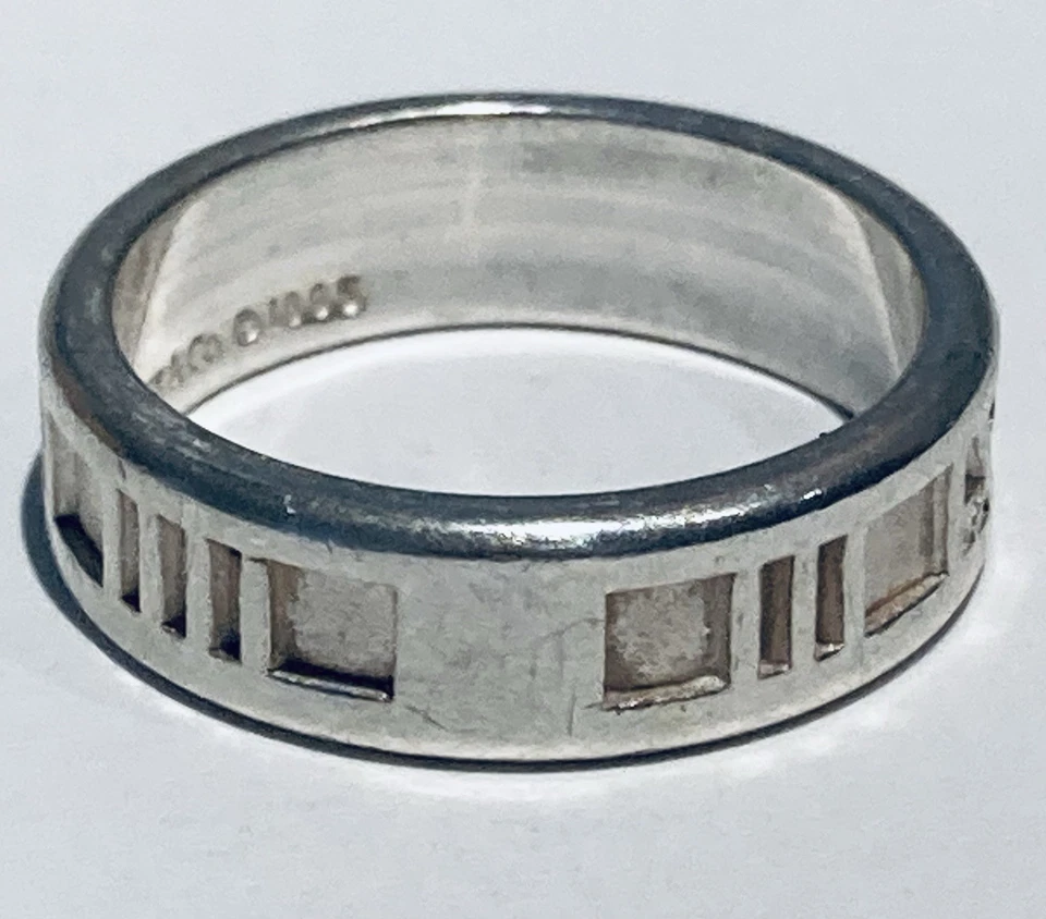 Autêntico Anel Atlas Masculino Tiffany & Co Sterling 1995 Itália Tamanho 10 Excelente - Imagem 3 de 4