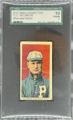 1910 T212 Obak #121 Walt McCredie SGC 1 PR Poor Portland BACK STAMP | eBay