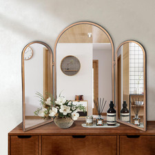 3 Way Arch Mirror Gold Trifold Vanity Wall Mounted Makeup Mirror for Bathroom