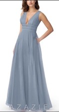 Bridesmaid Prom Dress Azazie Katana Gown Dusty Blue Tulle Maxi Dress NWOT Sz A0