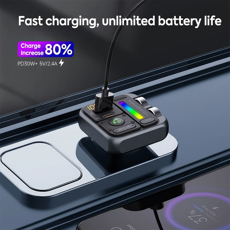 FM Transmitter Bluetooth 5.3 Radio Auto Ladegerät Zigarettenanzünder USB-Stick - Bild 4 von 4