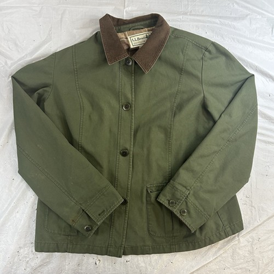 #ad LL Bean Field Jacket Flannel Lined Barn Chore Coat Corduroy Trim Men’s XL Olive $69.95