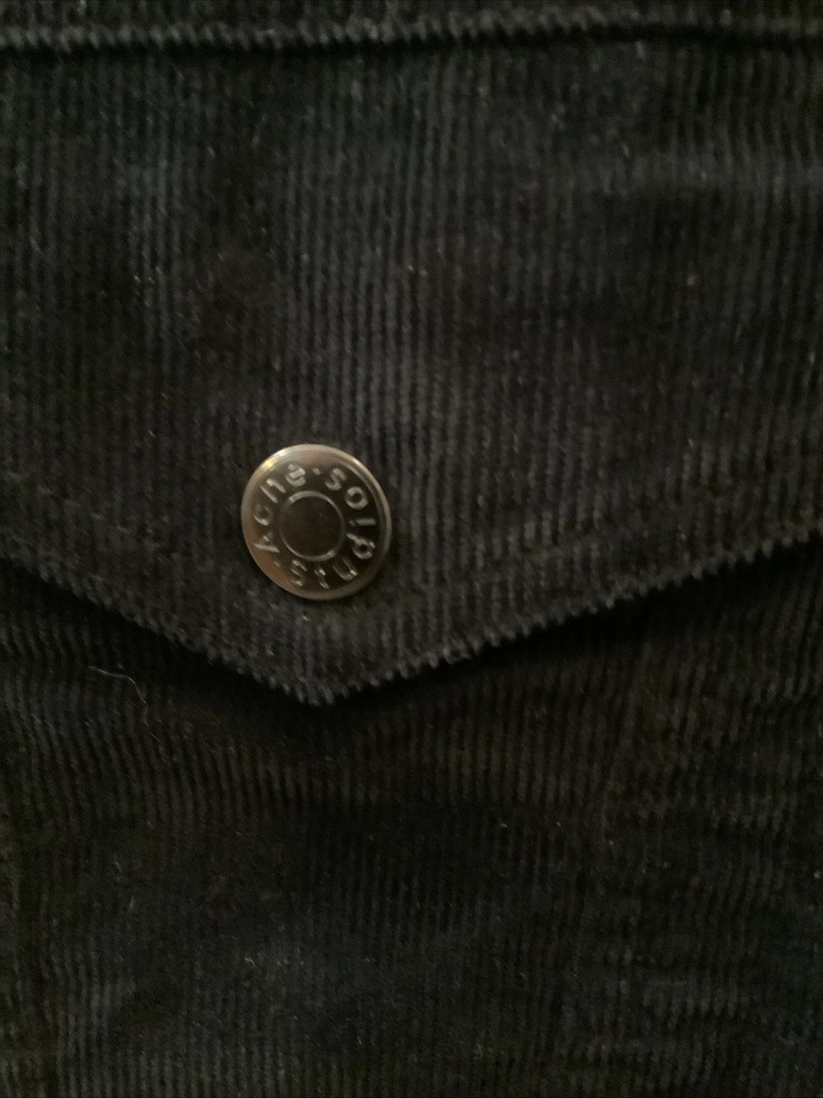 Acne Studios Black Corduroy Trucker Jacket Removable Fur Collar Snap Button Sz52 - product detail image 5