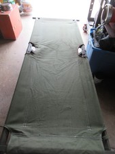 Vintage U.S. Military Wooden Frame Green Canvas Collapsible Folding Cot Bed BUNK