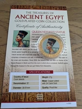 2013 Cook Islands $1 Coin Treasures Of Ancient Egypt Queen Nefertiti Gold Plated