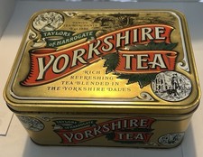Vintage Taylors of Harrogate Yorkshire Tea Gold Embossed Tin/Caddy 1990’s VGC