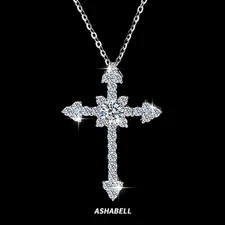 Real 925 Silver Cross Iced Pendant MOISSANITE Necklace Passes Test Hip Hop GRA