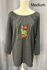 Hand Embroidered Ukrainian Vyshyvanka Blouse Black Floral Women  s Medium NWT