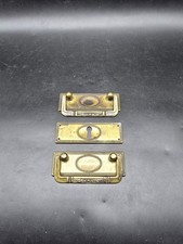 Pair Edwardian Brass Drawer Handles  Small Bead Design Rectangular 10x3.5cm