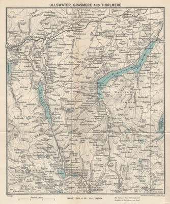 ULLSWATER, GRASMERE & THIRLMERE. Lake District Cumbria. WARD LOCK 1950 alte Karte