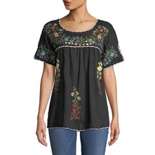 RAJ 100% Cotton Embroidered Floral Peasant Bl...