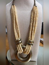 Vintage Bone and Brass Donut 6 Strand Stateme...
