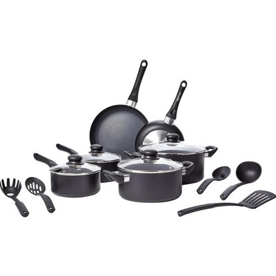 Non-Stick Kitchen Cookware Set 15 Pieces Pots Pans Utensils Black Dishwasher ...