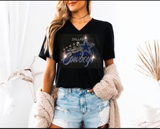 Dallas Cowboys UNISEX New Crewneck or VNeck Bling Tshirt for Women Sm -4X