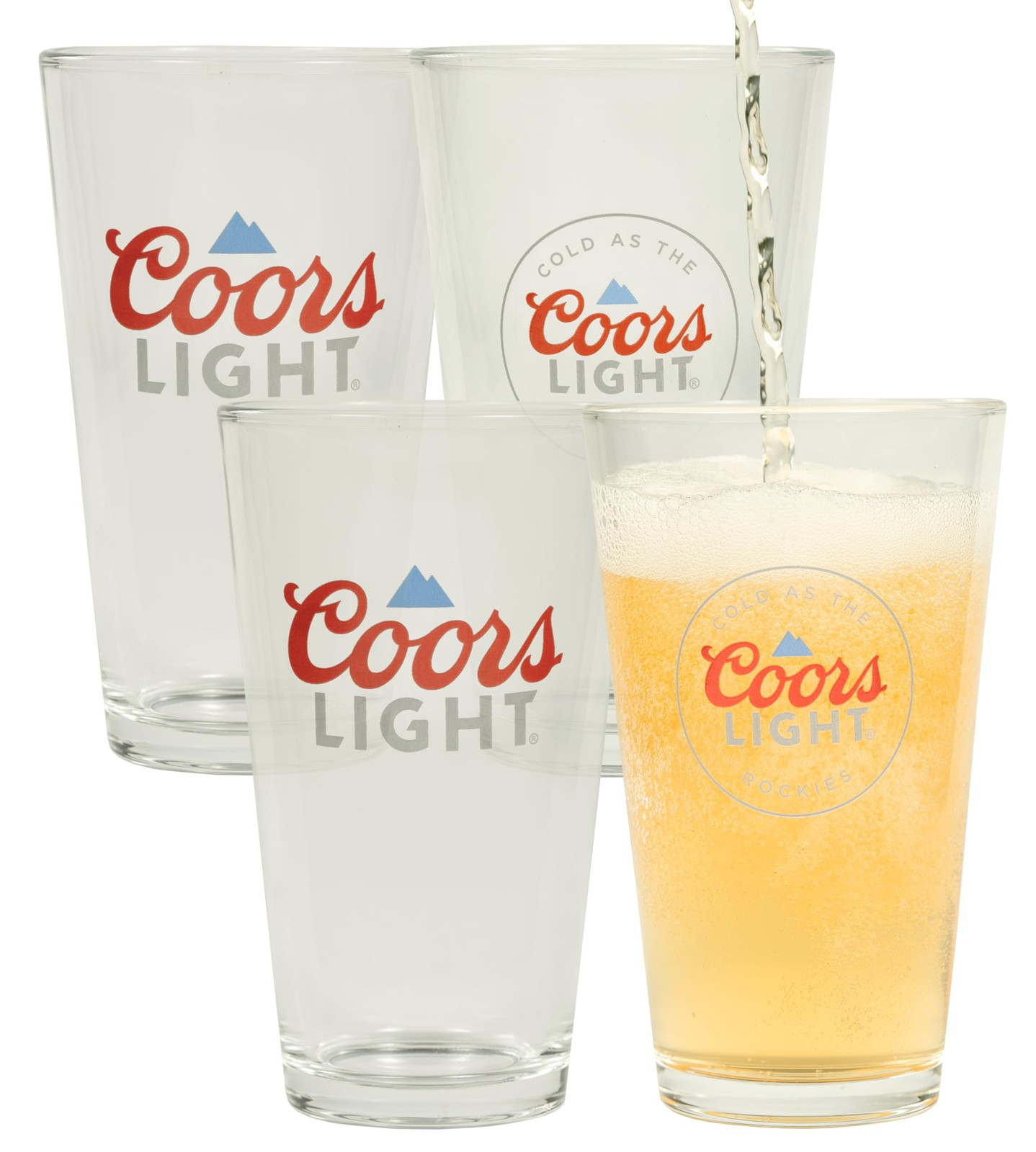 Coors Light Beer Glasses 16oz Pint Glass - Set of 4 Authentically Licensed Co...