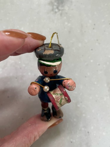 Holz 3" Trommler Junge Mann Ornament Figur Antik - Bild 2 von 6