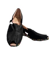 Vintage 1940s-1950s Black Satin Peep-toe Wedges Hostess Boudoir Slipper Sz. 5-6