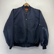 Vintage Cintas Bomber Jacket Men's XL Blue Navy Zip Quilted Lined Paint Faded