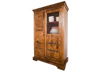 Ausgefallene Kolonialstil Vitrine Holz Akazie Hell Massiv Highboard Massivholz