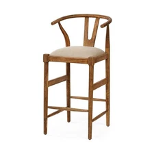 Mercana Trixie 30.25"H Wood Frame and Fabric Upholstered Bar Stool Cream/Brown