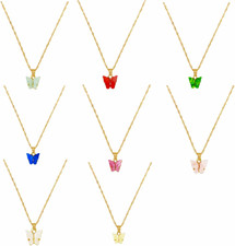 8PCS Butterfly Pendant Necklace Set for Women, Cute Colorful Acrylic Butterfly C
