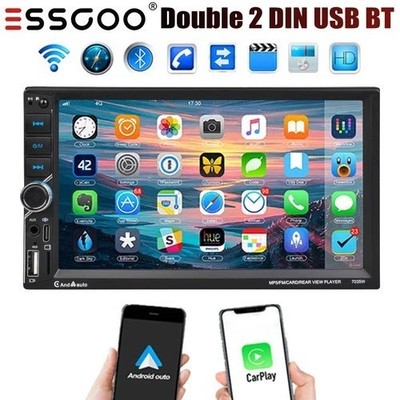 Double 2Din 7'' Touch Screen Car Stereo Bluetooth Radio Apple/Android Carplay BT