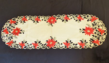 Red Poinsettia Flowers Embroidered Christmas Table Runner with Cut Outs 14 x 44
