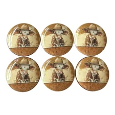 Set of 6 Cowboy Calf Cow Wood Cabinet Knobs, Drawer Knobs, Nursery Western,