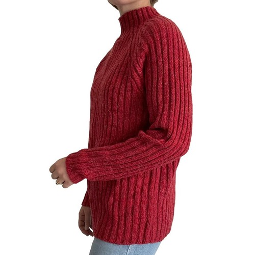Vintage 90s Express Tricot Womens Red Ribbed Wool Blend Mockneck Sweater Sz S - Picture 5 of 7