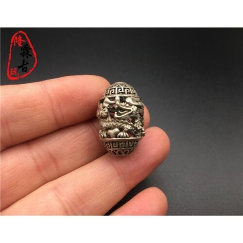 Ciondolo statua perle fenice drago intagliato argento Tibet cinese collezione regalo - Foto 6 di 7