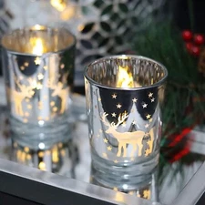 Silver Votive Tealight Candle Holders 12pcs Christmas Candle Holders With Carved