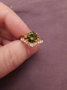 Authentic Green Round Cut Unknown Gem Sz 1.4ct And Gold Plated Wishbone Ring UK M USA 6