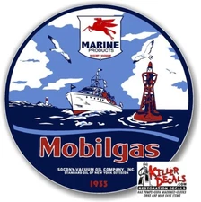 (MOBI-53) 12"  MOBIL MOBILGAS MARINE BOAT DECAL OIL CAN GAS PUMP GASOLINE