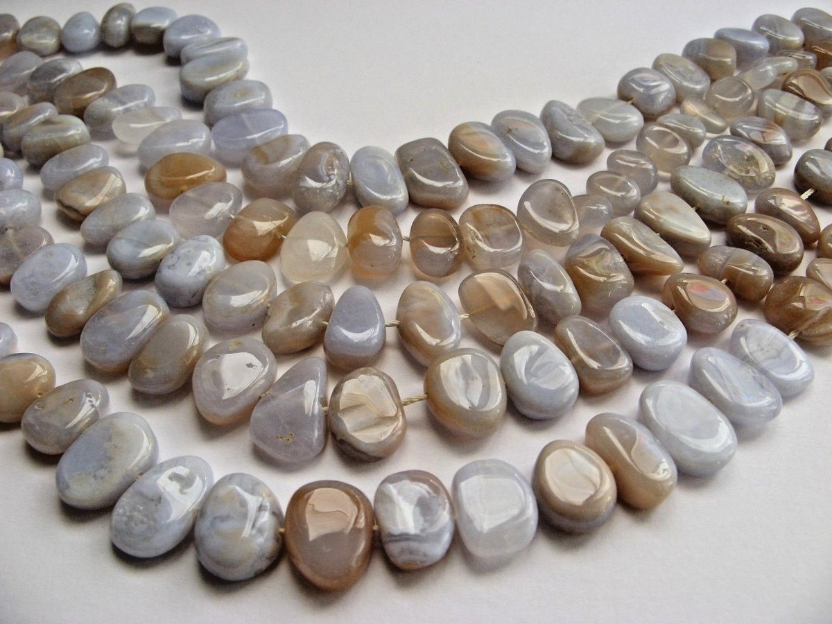 Fil De Perles En Agate Calcédoine Bleue Naturelle - Perles Tube 8x16mm, Longueur 40 Cm - Neuf Sans Emballage