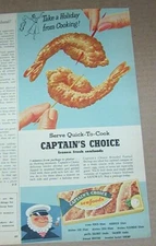 1954 print ad - Safeway Grocery Store Captain's Choice frozen shrimp seafood AD