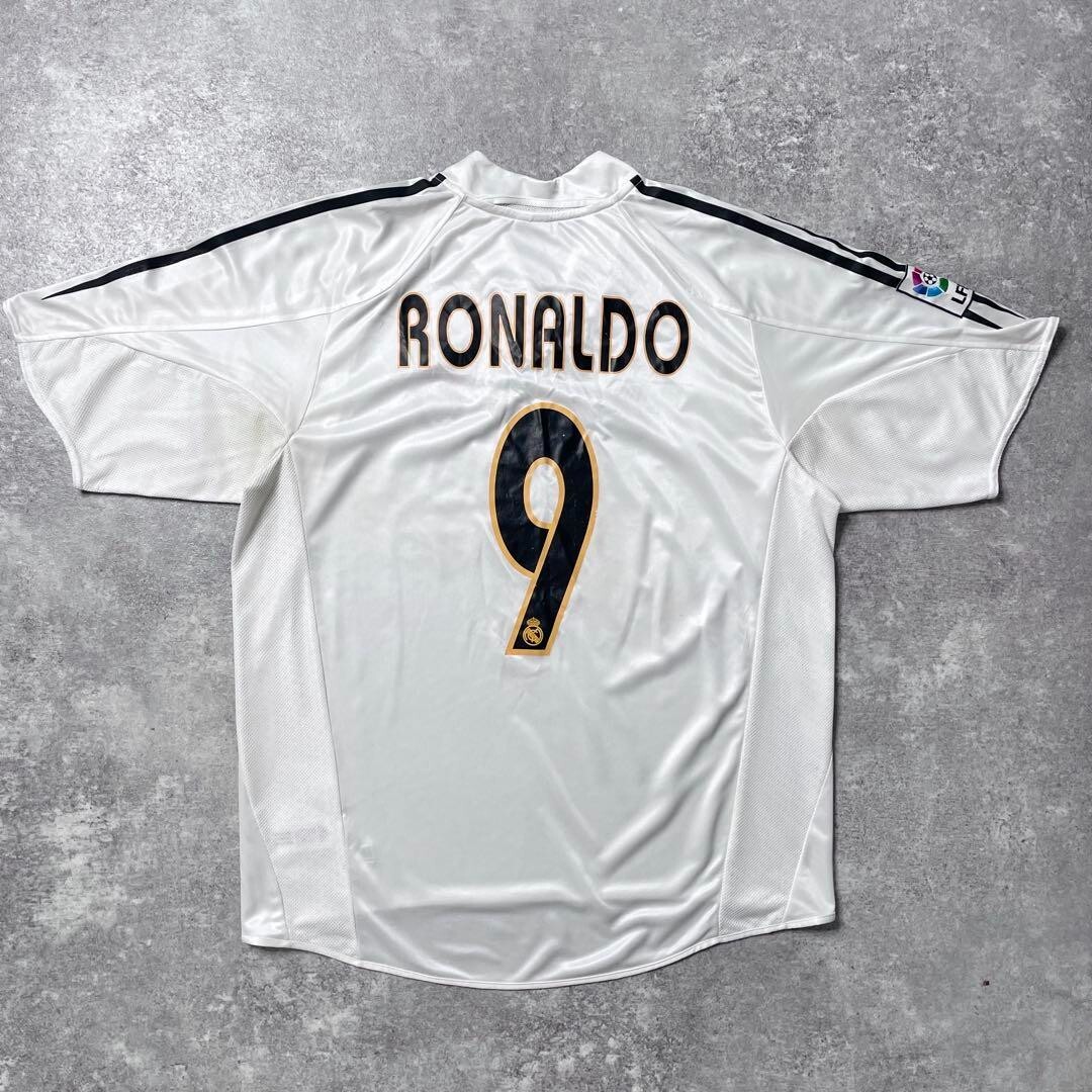 【正規03-04adidas レアルマドリード  Ronaldo #9】 Ronaldo R9 Real Madrid 2004-2005 Home Jersey #9 Size L Adidas La