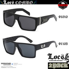 2 Pack "SQUARED" LOCS Sunglasses  BLACK Designer Oversized OG Gangster Flat Top
