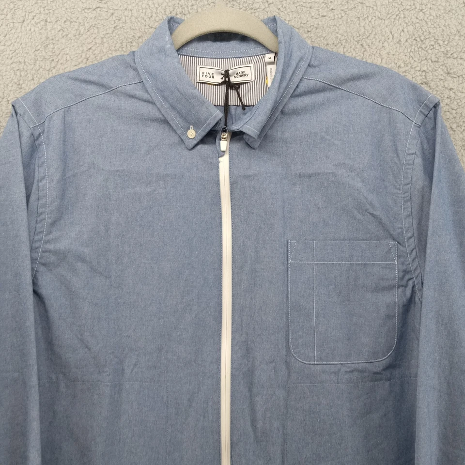 Five Four Mark McNairy Shirt Medium Blue Zip Up Oxford Button Down Collar - Image 2 of 4