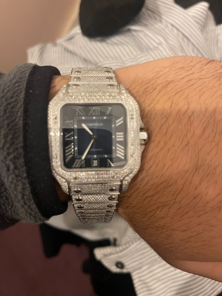 Diamond buss down Cartier de santos blue Men's Watch WSSA0030 eBay