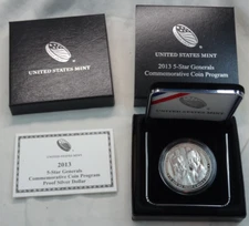 2013-W 5-Star Generals Commemorative Proof Silver Dollar US Mint $1 OGP Box COA