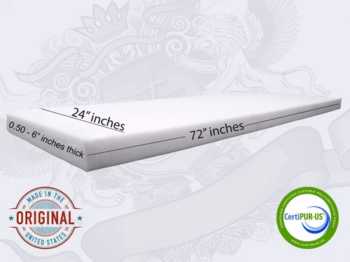 24" x 72" Upholstery Cushion Replacement Foam Sheet - Made in USA FREE SHIPPING - product listing photo
