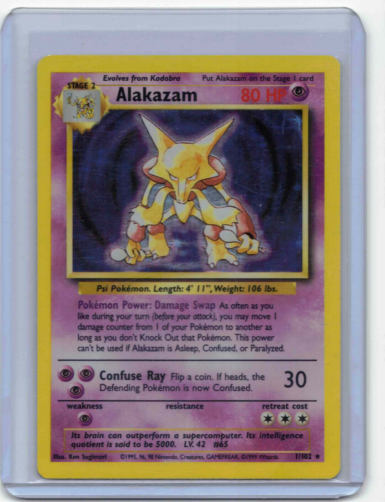 Alakazam Holofoil 1/102 Base Set Rare Pokemon Card REAL CARD 