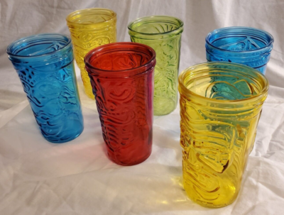 Set of 6 Vintage Tiki Glasses - Electric Colours - Hawaiian