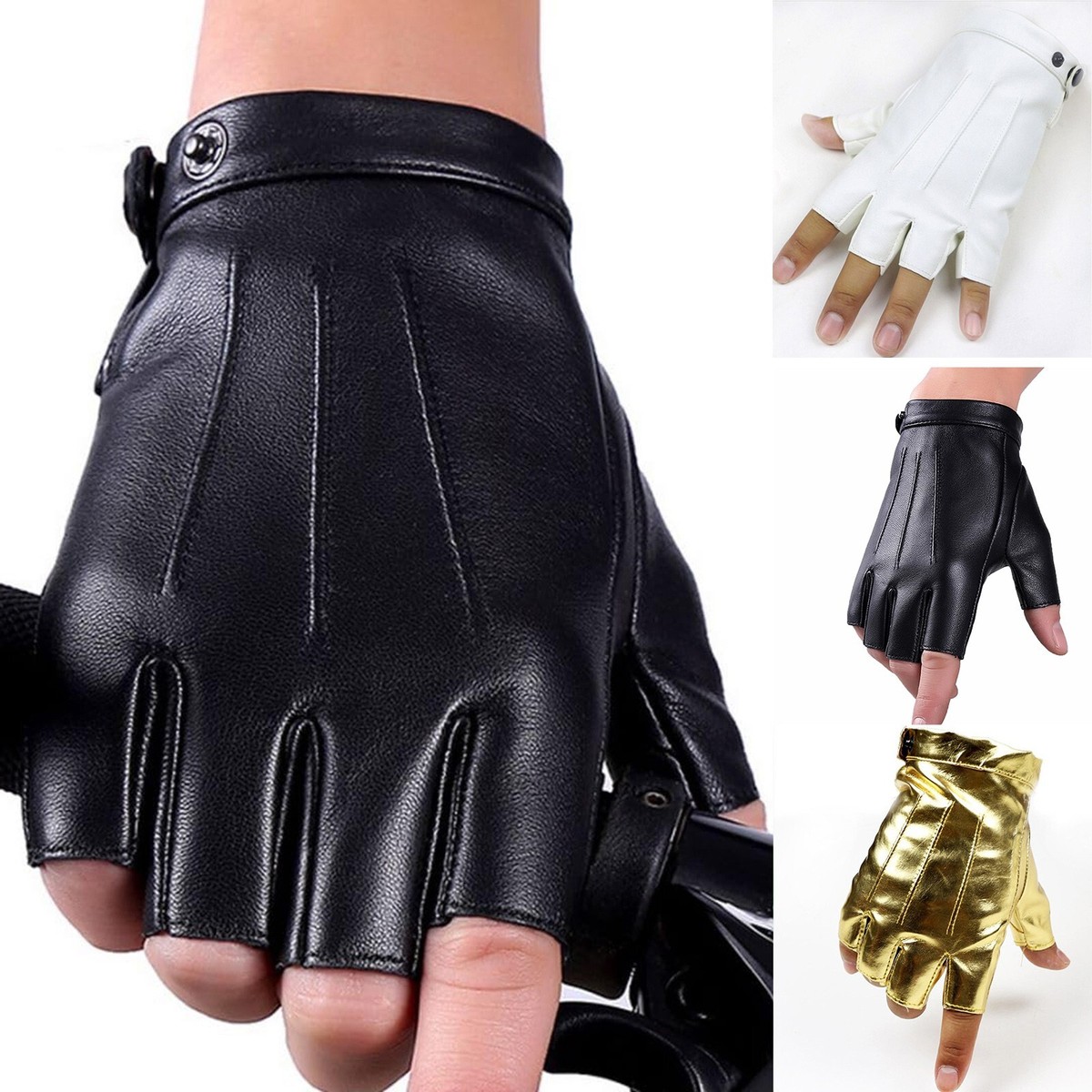 Produktbild von Fingerlose Fahrhandschuhe 1 Paar PU Kunstleder Halbfinger