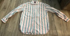 Tommy Hilfiger 80s 2 Ply Fabric Pink Striped Long Sleeve Button Down Mens Large